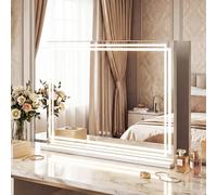 COSTWAY Hollywood Vanity Mirror with Lights, 3-Color Dimmable LED Lighted Tabletop Makeup Mirror with Smart Touch Control & Memory Function, Cosmetic Dressing Table Mirror for Bedroom (80 x 62cm)