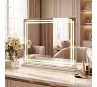 COSTWAY Hollywood Vanity Mirror with Lights, 3-Color Dimmable LED Lighted Tabletop Makeup Mirror with Smart Touch Control & Memory Function, Cosmetic Dressing Table Mirror for Bedroom (58 x 48cm)