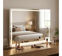 COSTWAY Hollywood Vanity Mirror with Lights, 3-Color Dimmable LED Lighted Tabletop Makeup Mirror with Smart Touch Control, Large Cosmetic Dressing Table Mirror for Bedroom, 80 x 63cm
