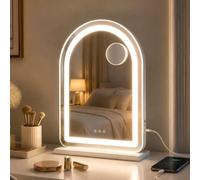 COSTWAY Hollywood Vanity Mirror with Lights, 40 x 57cm LED Makeup Mirror | 10X Magnify, 3-Color Dimmable, USB & Type-C Charging Ports, Smart Touch, Tabletop & Wall Mounted Arched Light up Mirrors