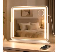 COSTWAY Hollywood Vanity Mirror with Lights, 60 x 52cm LED Makeup Mirror | 10X Magnification, 3-Color Dimmable, USB & Type-C Charging Ports, Smart Touch, 360° Rotation Tabletop & Wall Mounted Mirrors