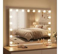 COSTWAY Hollywood Vanity Mirror with Lights, Tabletop Lighted Makeup Mirror with 3 Color Modes & Touch Screen, Large Cosmetic Dressing Table Mirror for Bedroom (80 x 63cm, with 18 Dimmable LED Bulbs)