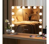COSTWAY Hollywood Vanity Mirror with Lights, Tabletop/Wall Mounted Makeup Mirror with 14 Dimmable LED Bulbs, 3 Color Modes and Touch Screen, Large Lighted Cosmetic Dressing Table Mirror for Bedroom