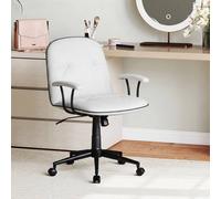 Costway Home Office Desk Chair PU Leather Swivel Makeup Vanity Chair-White in White COSTWAY White
