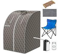 COSTWAY Home Steam Sauna, 9 Levels Temperature Adjustable Personal Spa Box with Folding Chair, 3L 1000W Bathroom Remote Control Sauna Tent for Therapy, Detoxify, Sweating and Slimming (Grey)