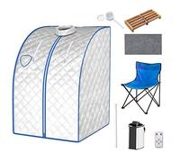 COSTWAY Home Steam Sauna, 9 Levels Temperature Adjustable Personal Spa Box with Folding Chair, 3L 1000W Bathroom Remote Control Sauna Tent for Therapy, Detoxify, Sweating and Slimming (Silver)