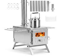 COSTWAY Hot Tent Stove, Camping Tent Stove (Silver, 45 x 37 x 219cm)