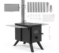 Costway Hot Tent Stove With Ash Tray 260 Cm Wood Burning Stove With 8 Chimney Pipes & Spark Arrestor