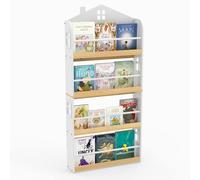 Costway House-Shaped Kids Bookshelf 4-Tier Wooden Display Rack w/Metal Bar in White COSTWAY White