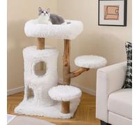 Costway Indoor Cat Tree 93Cm Cat Tower W/ Real Solid Wood Branches & Scratching Posts