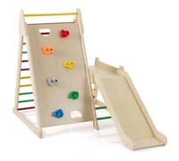 COSTWAY Indoor Climbing Frame for Toddlers, 3 in 1 Wooden Jungle Gym with Slide, Climbing Rock & Ladders, Indoor Montessori Climber for 3+ Years Old (Multi-color)
