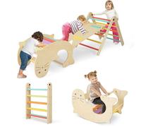 Costway Indoor Climbing Toys Foldable Wooden Climber with Ramp Montessori Climbing Set for 3 14 in Natural COSTWAY Natural