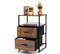 Costway Industrial 2-Drawer Storage Cabinet Dresser Organizer Removable Fabric Drawers in Brown COSTWAY Brown