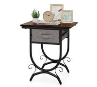 Costway Industrial 2-tier Bedside Table Nightstand w/ Fabric Drawer-Brown in Brown COSTWAY Brown