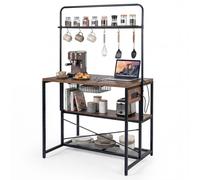 Costway Industrial Bakers Rack Stationary Storage Island in Brown COSTWAY Brown