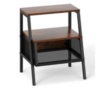 Costway Industrial Bedside Table 3-Tier End Table With 2 Open Shelves
