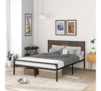 Costway Industrial Double Size Bed Frame Metal Platform Bed with 9 Legs in Brown COSTWAY Brown Double