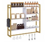 Costway Industrial Floating Shelves 6-Tier Wall Mounted Shelf with 8 S-Hooks in White COSTWAY White