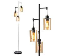 COSTWAY Industrial Floor Lamp, 1/3-Light Glass Lampshade Standing Lamps with Foot Switch, Tall Tree Floor Lighting for Living Dining Room Bedroom Office, Bulbs Not Included (3 Light, Black)