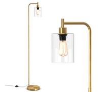 COSTWAY Industrial Floor Lamp, 1/3-Light Glass Lampshade Standing Lamps with Foot Switch, Tall Tree Floor Lighting for Living Dining Room Bedroom Office, Bulbs Not Included (1 Light, Gold)