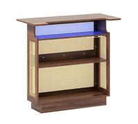 Costway Industrial Home Bar Table w/LED Light &App Control Rattan Dining Table in Brown COSTWAY Brown