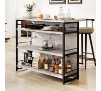 Costway Industrial Home Bar Unit 4-Tier Liquor Bar Cabinet W/open Shelves-Grey