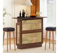 Costway Industrial Home Bar Unit With Rgb Led Light Rattan Bar Table With 3 Stemware Racks