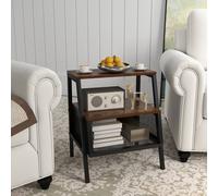 Costway Industrial Nightstand 3-Tier Bedside Table End Table w/ 2 Open Shelves in Brown COSTWAY Brown