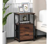 Costway Industrial Nightstand Bedside End Table With 2 Fabric Drawers Storage Shelf