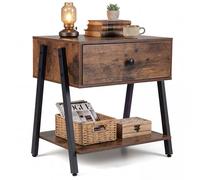 Costway Industrial Nightstand w/Drawer Bedside Table w/ Shelf Wooden End Table in Brown COSTWAY Brown