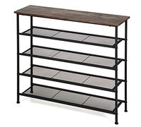 COSTWAY Industrial Shoe Rack, 5-Tiers Shoe Storage Organiser Stand with 4 Metal Mesh Shelves, Home Hallway Entryway Shoe Shelf, Rustic Brown
