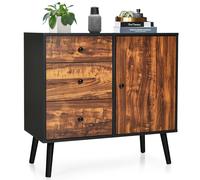 Costway Industrial Storage Cabinet Adjustable Wooden Buffet Sideboard W/ 3 Drawers &Door in Brown COSTWAY Brown