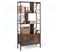 Costway Industrial Tall Bookshelf With 3-Tier Shelves & 2-Door Cabinet