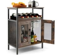 Costway Industrial Wine Bar Cabinet Kitchen Storage Sideboard W/ Wine Rack & Glass Holders