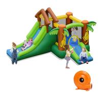 COSTWAY Inflatable Bounce House, Kids Bouncy Castle with Blower, Slide, Climbing Wall, Ocean Balls, Blow up Trampoline Jumper for Indoor Backyard Playground
