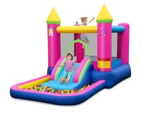 COSTWAY Inflatable Bounce House, Kids Bouncy Castle with Slide, Jumping Area, Basketball Hoop & Ball Pit, Blow up Jumper for Indoor Backyard Playground (without blower)