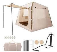 COSTWAY Inflatable Camping Tent, Portable Blow up Air Glamping Tent with Pump, Doors, Mesh Windows, Canopy and Storage Bag, Easy Setup Windproof Luxury Cabin Tents (206 x 206 x 180 cm)