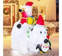 COSTWAY Inflatable Christmas Santa Claus, Self Inflating Xmas Decoration with LED Lights and Blower, Blow up Christmas Decor for Indoor Outdoor (White Polar Bear & Penguin)