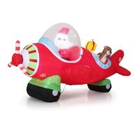 COSTWAY Inflatable Christmas Santa Claus, Self Inflating Xmas Decoration with LED Lights and Blower, Blow up Christmas Decor for Indoor Outdoor (Red Airplane)