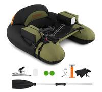 COSTWAY Inflatable Fishing Float Tube, Fishing Boat with Pump, Adjustable Straps, Paddle, Pockets, Fish Ruler, Rod Holder & Flippers, 150kg Capacity Adult Belly Boat (Green, 111x104x46cm)
