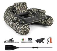 COSTWAY Inflatable Fishing Float Tube, Fishing Boat with Pump, Adjustable Straps, Paddle, Pockets, Fish Ruler, Rod Holder & Flippers, 150kg Capacity Adult Belly Boat (Camouflage, 143x112x70cm)