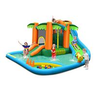 COSTWAY Inflatable Water Park, 4.3 x 3.75 x 2.05m Kids Bouncy Castle with Dual Slides, Climbing Wall, Splash Pool, Water Cannon, Blow up Bounce Waterslides for Outdoor Indoor Play