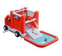 COSTWAY Inflatable Water Park, Firefighting-Themed Jumping Bouncy Castle with Slide, Splashing Pool, Outdoor Blow Up Activity Center for Kids Summer Play