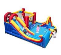 COSTWAY Inflatable Water Park, Kids Bouncy Castle with Double Slides, 2 Splash Pools, Water Cannon, Climbing Wall & Basketball Hoop, Outdoor Blow Up Bounce House for 3+ Years Old (without Blower)