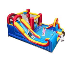 COSTWAY Inflatable Water Park, Kids Bouncy Castle with Double Slides, 2 Splash Pools, Water Cannon, Climbing Wall & Basketball Hoop, Outdoor Blow Up Bounce House for 3+ Years Old (without Blower)