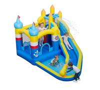 COSTWAY Inflatable Water Park, Kids Bouncy Castle with Slide, Splash Pool, Water Cannon, Climbing Wall, Ocean Balls & Basketball Hoop, Outdoor Blow Up Bounce House for 3-12 Years Old (without Blower)
