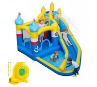 COSTWAY Inflatable Water Park, Kids Bouncy Castle with Slide, Splash Pool, Water Cannon, Climbing Wall, Ocean Balls & Basketball Hoop, Outdoor Blow Up Bounce House for 3-12 Years Old (with Blower)