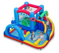 COSTWAY Inflatable Water Park, Kids Bouncy Castle with Slide, Splash Pool, Water Cannon, Punching Bag, Ocean Balls & Basketball, Outdoor Blow Up Bounce House for 3-12 Years Old (without Blower)