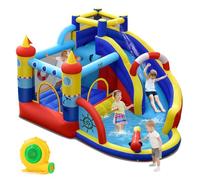 COSTWAY Inflatable Water Park with 550W Blower, Slide, Water Cannon, Climbing Wall and Splashing Pool, Kids Bouncy Castle Jumper House for Summer Outdoor Play
