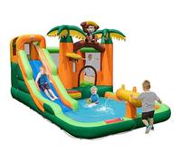 COSTWAY Inflatable Water Park with Slide, Water Cannon, Climbing Wall and Splashing Pool, Kids Bouncy Castle Jumper House for Summer Outdoor Play, 460 x 285 x 230cm (without 50 Ocean Balls)